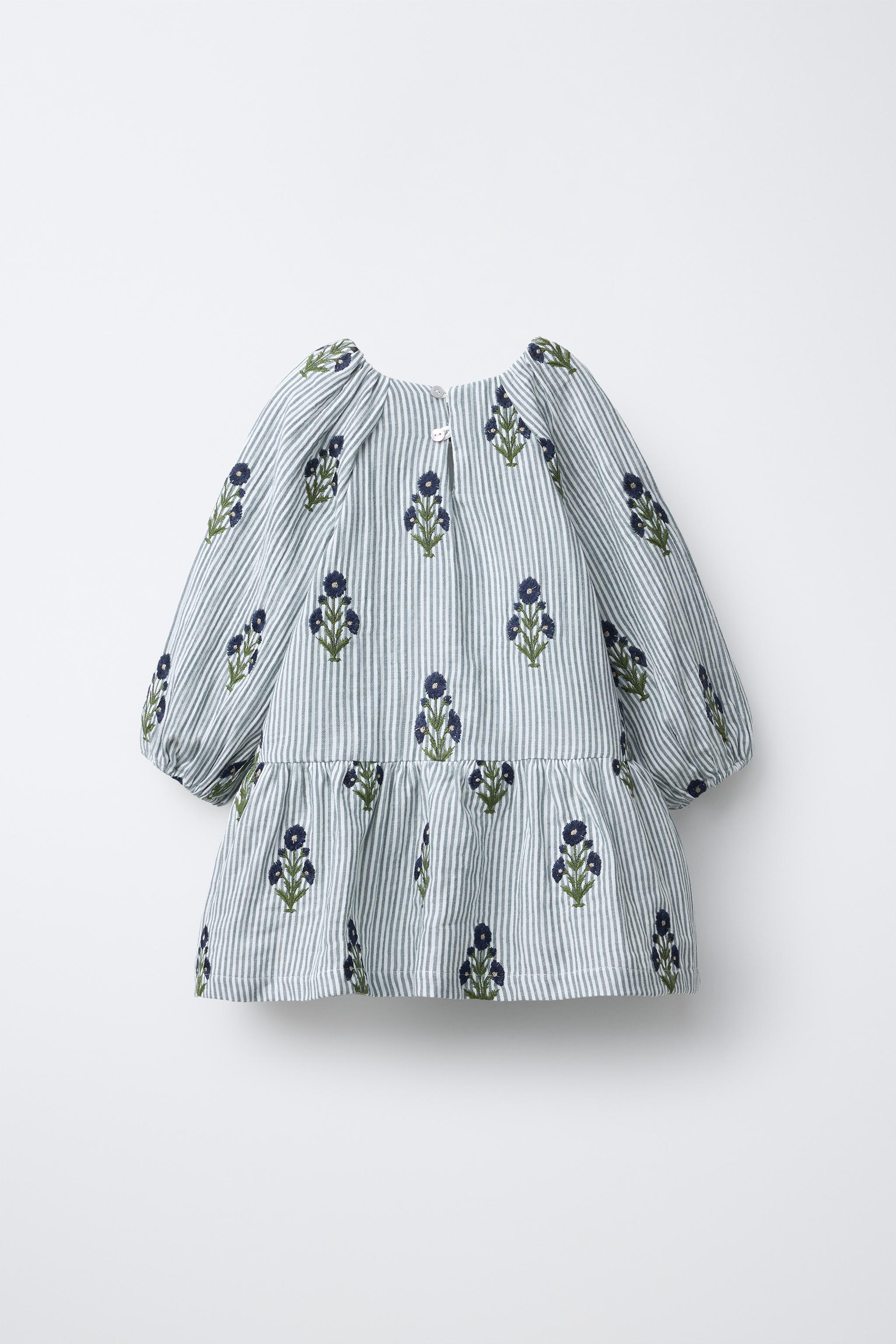 ROBE RAYURES FLEURS BRODÉES